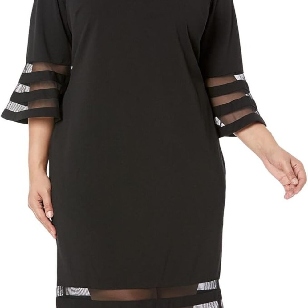 Calvin Klein Women's Plus Size Bell Sleeve Sheath with Sheer Inserts Dress - Picture 3 of 3